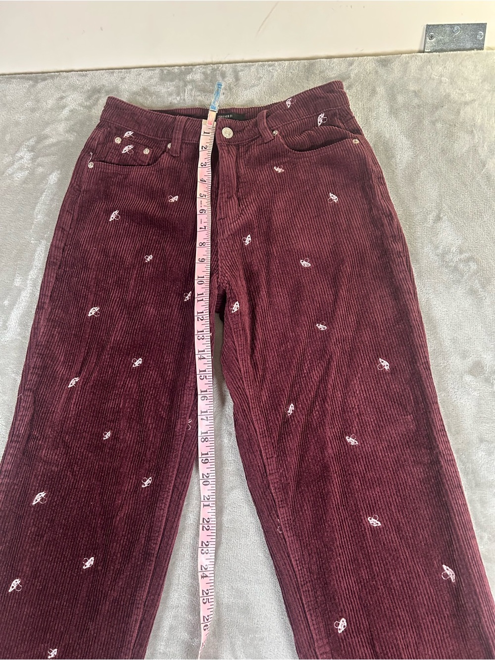 Forever 21 Embroidered Mushroom Corduroy Pants in Deep Burgundy - Picture 7 of 11